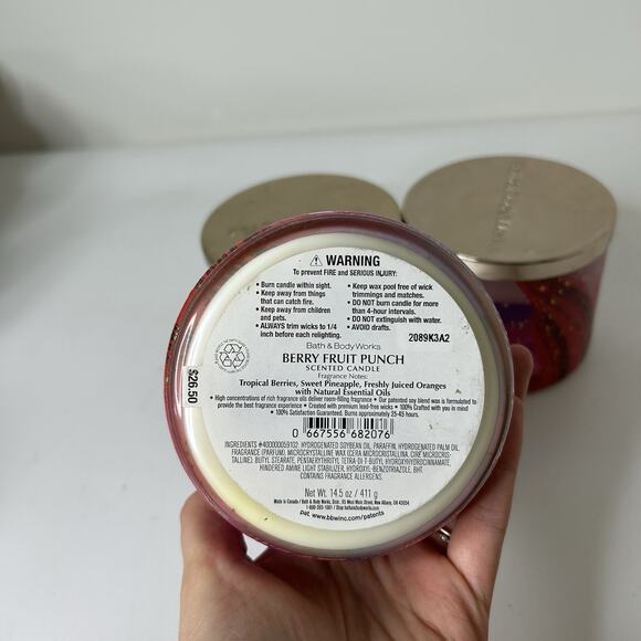 Bath & Body Works Berry Fruit Punch 3-wick Scented Candle 14.5oz Lot Of 3 - Picture 3 of 5